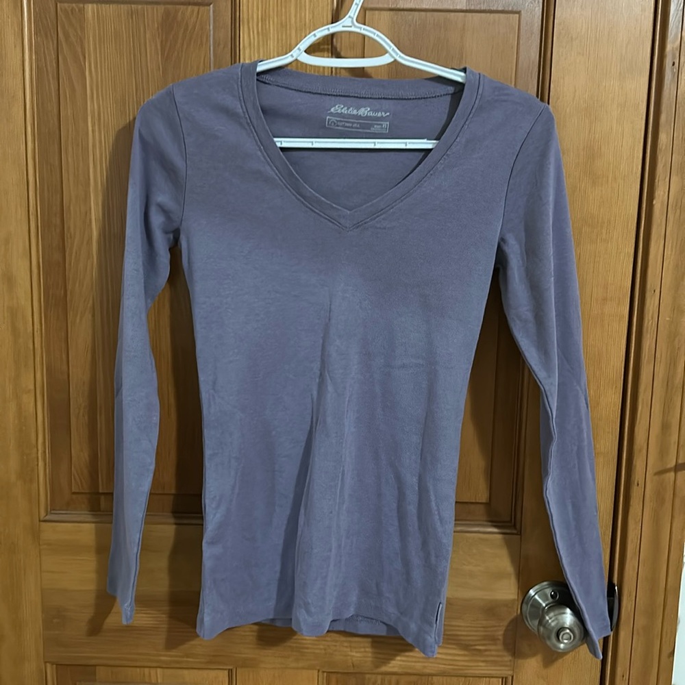 purple v-neck cotton shirt